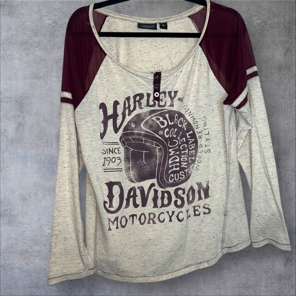 Harley-Davidson Cream and Red Raglan‎ Long Sleeve Tee